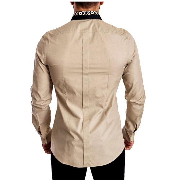 Dolce & Gabbana Beige Cotton Tuxedo Slim Designer Long Sleeve Shirt EU 40 | M - Picture 3 of 3